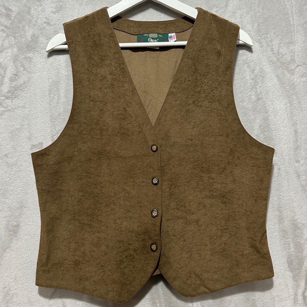 VTG Orvis Mens Brown Faux Suede Button Front Vest Style 345Q Size M Made in USA